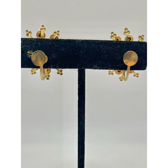 Vintage Gold Tone Cluster Starburst Statement Earrings Green Stones Twist Backs‎ - Picture 6 of 7